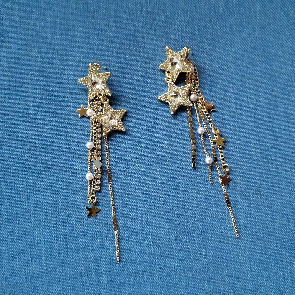 🎆Fireworks Bling Stars & Pearls Dangle Earrings - NWOT🎆
